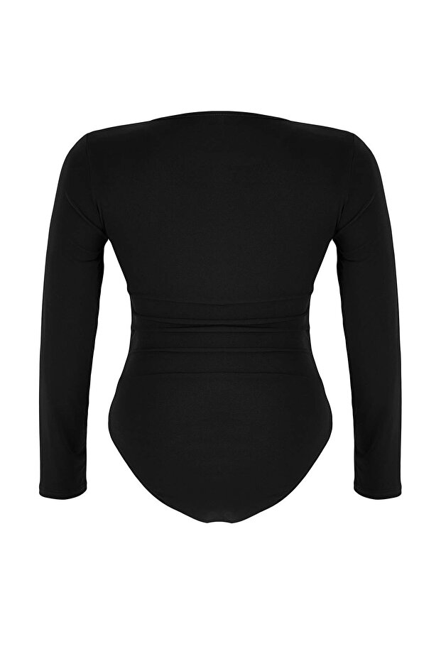Siyah Alttan Çıtçıtlı Örme Büyük Beden Body TBBAW26CS00004 - 7