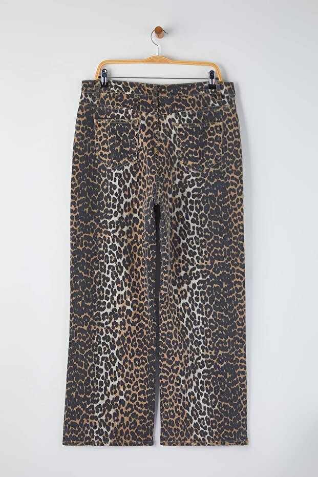 Çok Renkli Yüksek Bel Leopar Desenli Comfort/rta Esnek Straight Fit Büyük Beden Jeans TBBAW25CJ00003 - 6