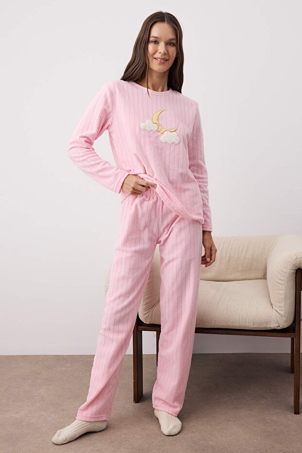 Pembe Galaksi Patchli Polar Örme Pijama Takımı THMAW26PT00193 - 3