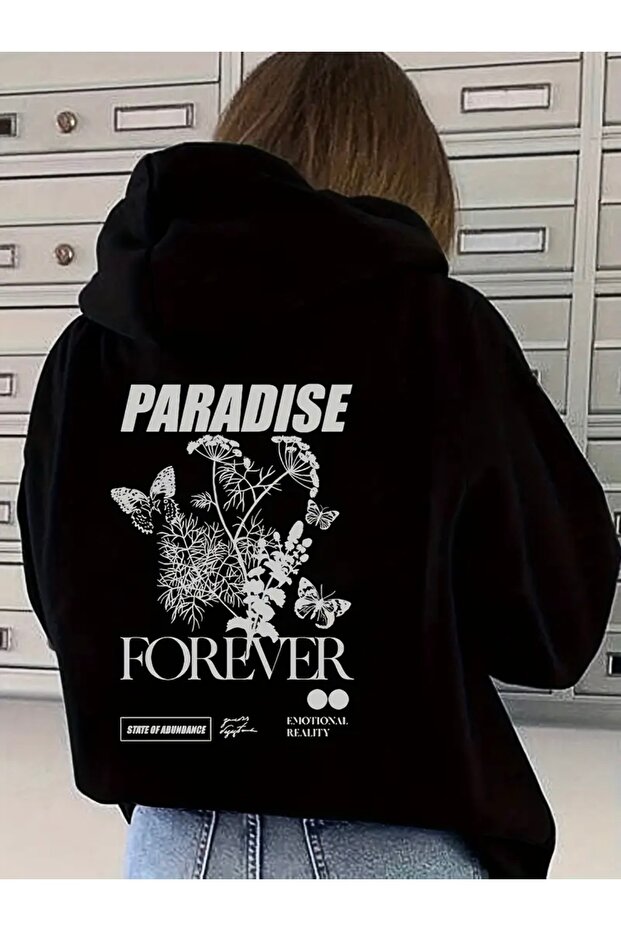 سويت شيرت بقلنسوة مطبوع عليه PARADISE FOREVER للجنسين