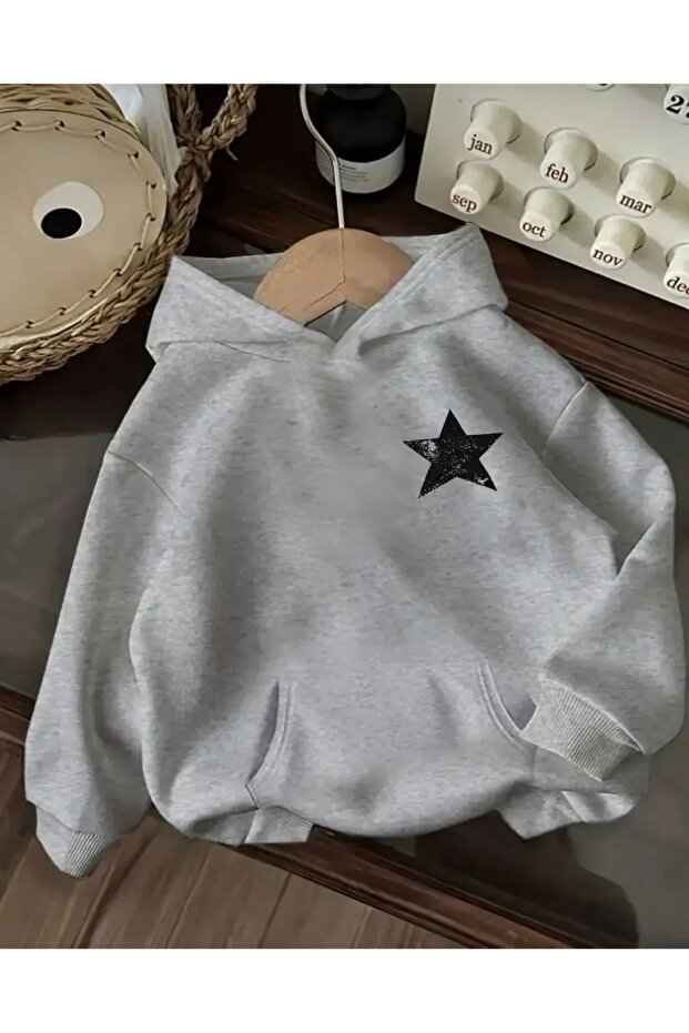 YILDIZ BASKILI OVERSİZE KAPÜŞONLU SWEATSHİRT - 2