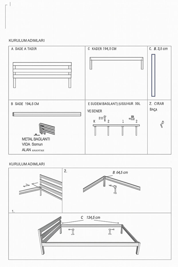 200cm X 200cm Masif Ahşap YUVARLAK ÇITALI BAŞLIKLI ÇİFT KİŞİLK CEVİZ RENGİ - 7