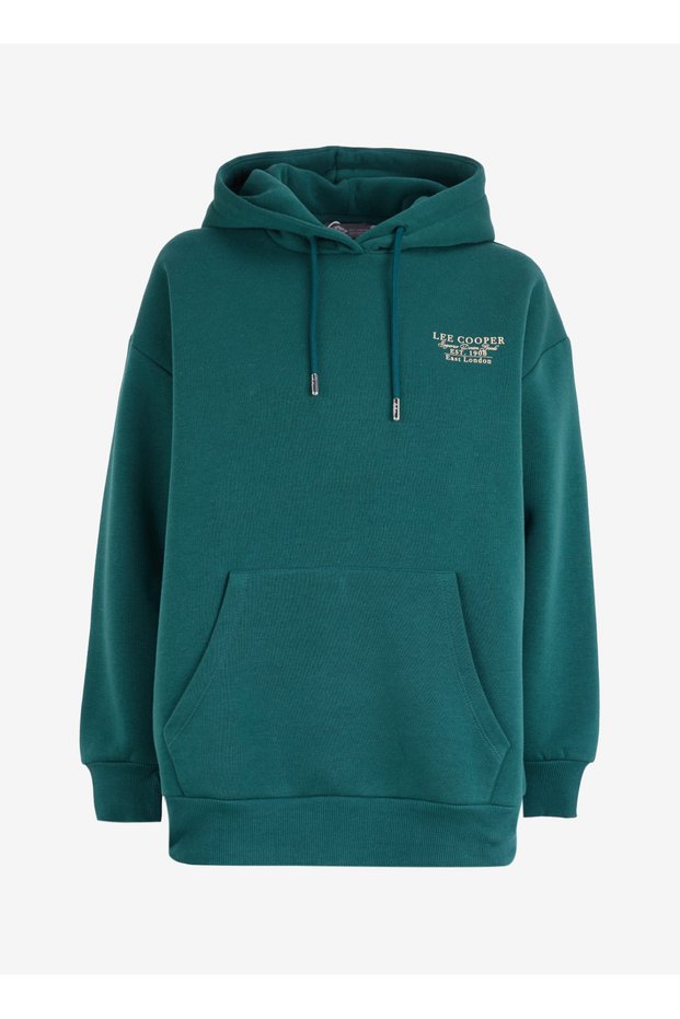 Hooded Collar Printed Green Women's Sweatshirt 251 Lcf 241010 Kindy Green
