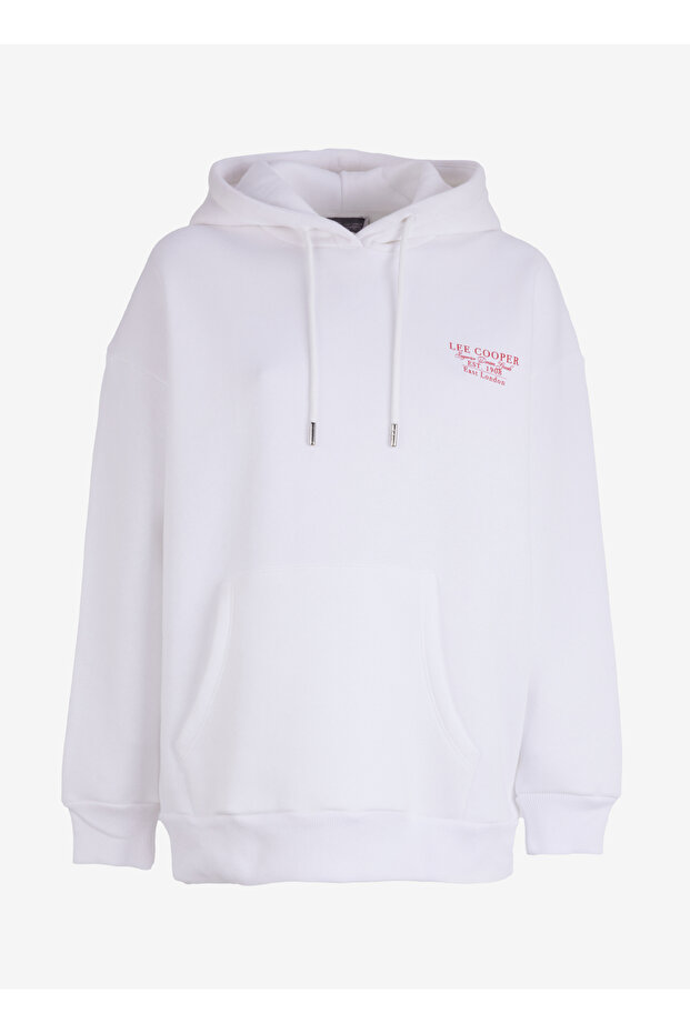 Hooded Collar Printed White Women's Sweatshirt 251 Lcf 241010 Kindy White