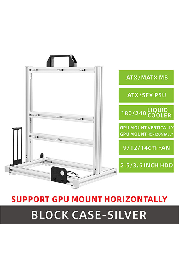 BlockCase Silver METALFISH BlockCase Aluminum Open Frame Case Support ATX/M-ATX Mainboard GPU Mount
