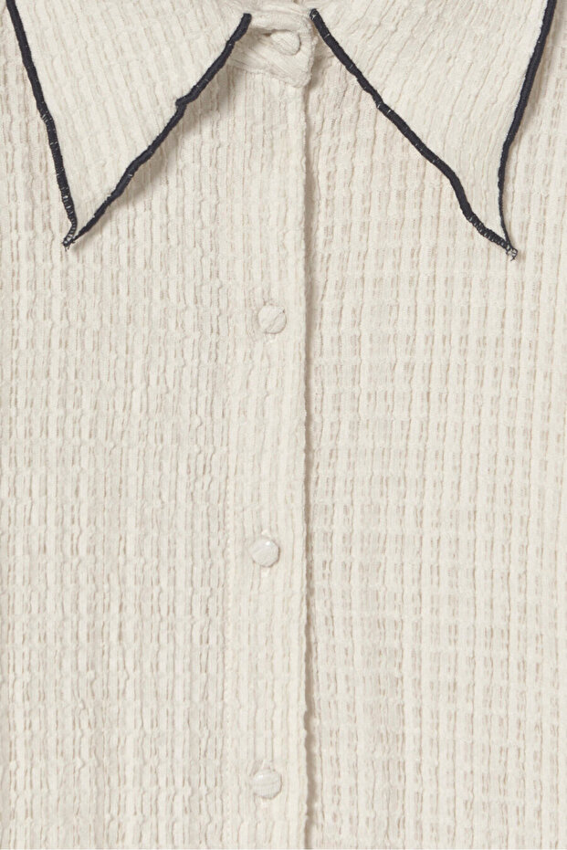 Ekru Nakışlı Gömlek - 4