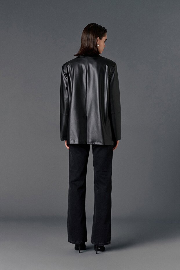Deri blazer ceket - 7