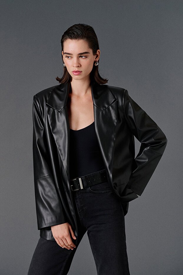 Deri blazer ceket - 6