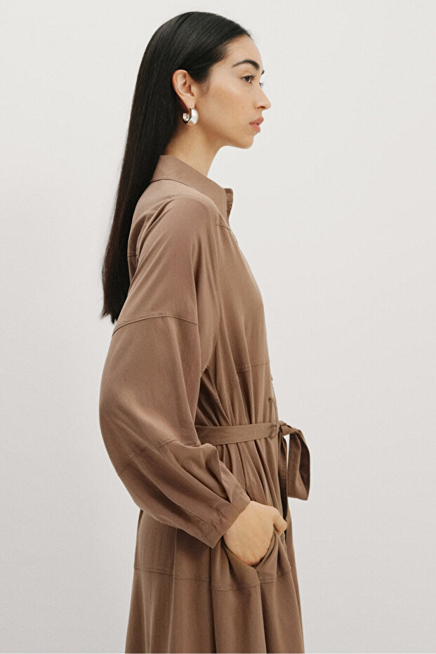 Brown Gömlek Elbise - 3