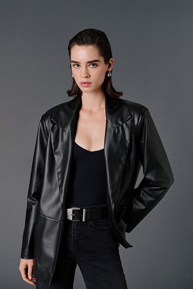 Deri blazer ceket - 4