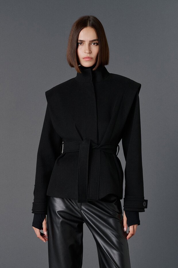 Short Cashmere Coat with Belt