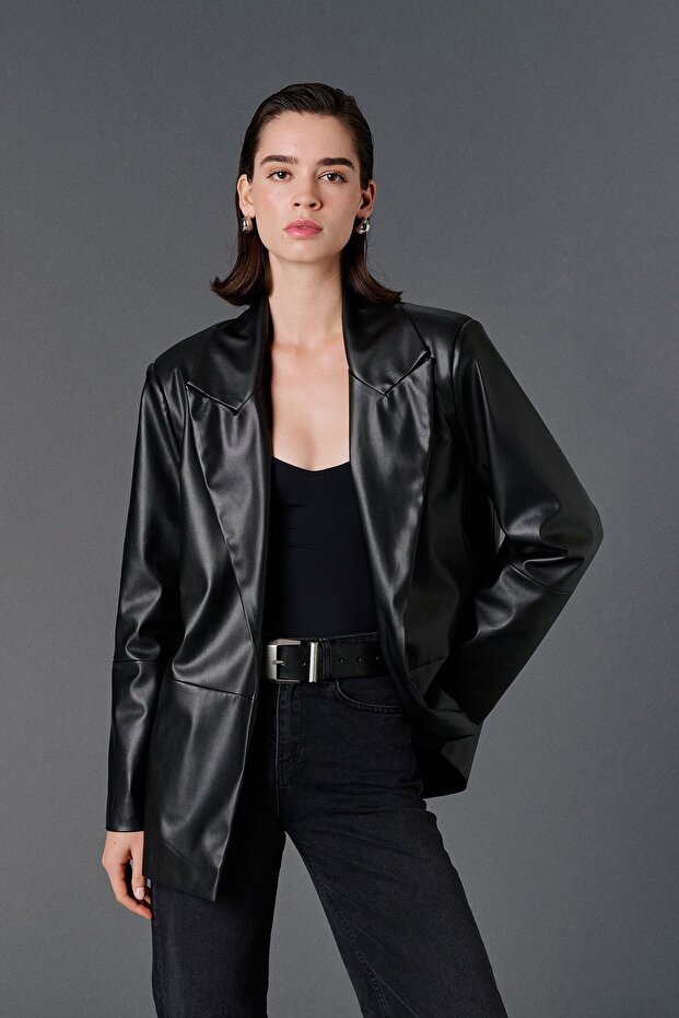 Deri blazer ceket - 3
