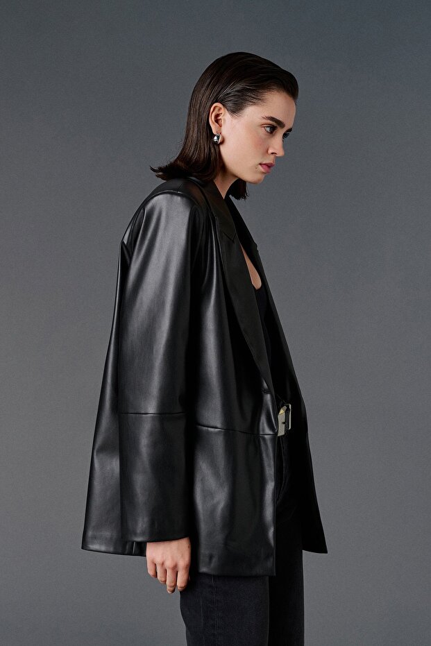 Deri blazer ceket - 1