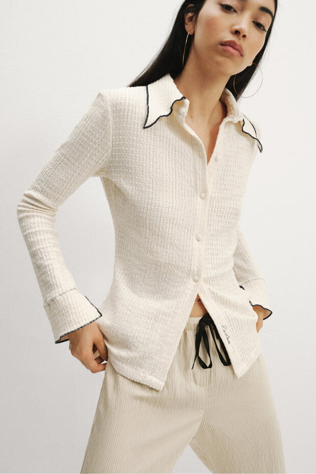 Ekru Nakışlı Gömlek - 1