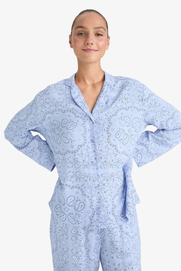 Pijama Takımı Regular Fit Desenli Uzun Kollu Üst Uzun Alt-Fall in Love F9824AX25AU - 4