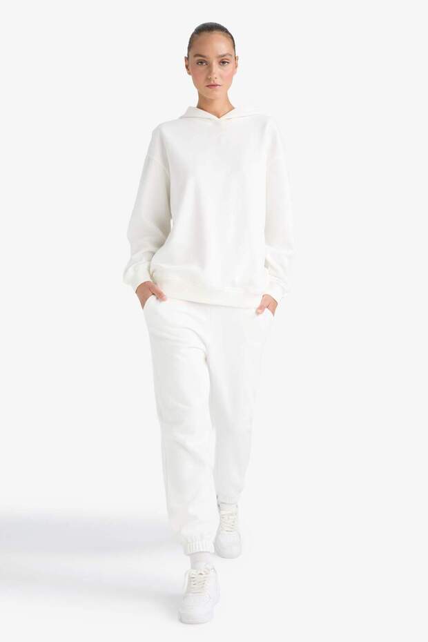 Relax Fit Kapüşonlu Basic Düz Kalın Sweatshirt D9935AX25WN - 2