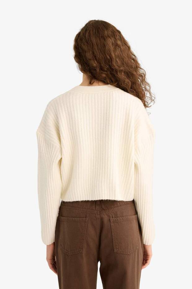 Regular Fit V Yaka Düğmeli Triko Hırka R1389AZ25WN - 5