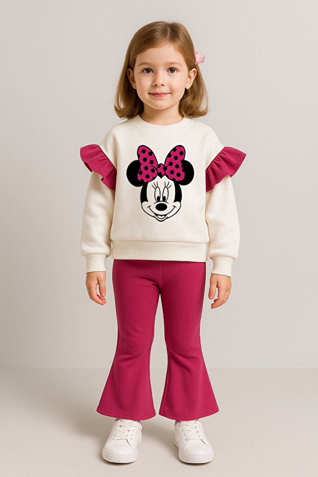 Girl's Top and Bottom Set Fuchsia Mouse Printed (Not Shardon Fabric) 100% Cotton - 1