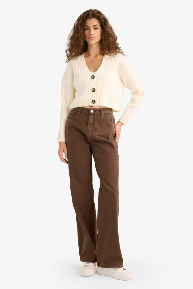Regular Fit V Yaka Düğmeli Triko Hırka R1389AZ25WN - 2