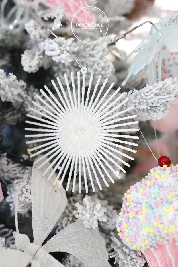 New Year's Ornament Glitter Sun White 15 cm