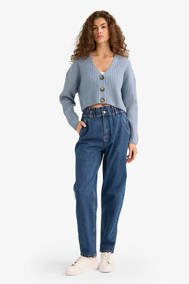 Regular Fit V Yaka Düğmeli Triko Hırka R1389AZ25WN - 2