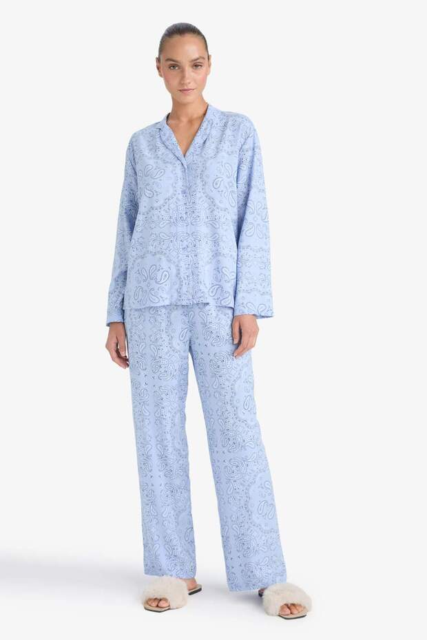 Pijama Takımı Regular Fit Desenli Uzun Kollu Üst Uzun Alt-Fall in Love F9824AX25AU - 1