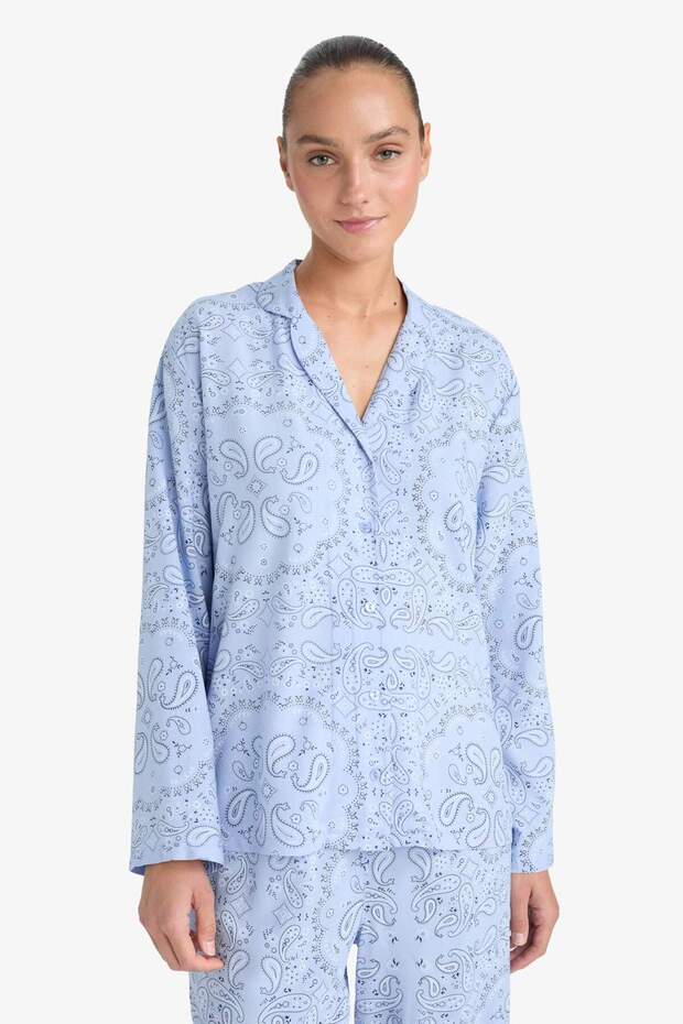 Pijama Takımı Regular Fit Desenli Uzun Kollu Üst Uzun Alt-Fall in Love F9824AX25AU - 3