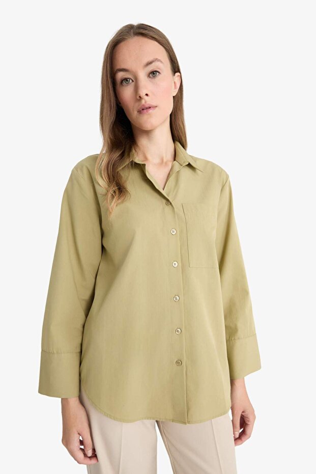Regular Fit Gömlek Yaka Poplin Uzun Kollu Tunik G2392AX25AU - 3
