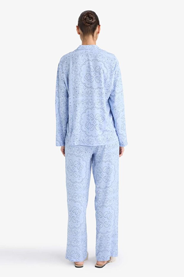 Pijama Takımı Regular Fit Desenli Uzun Kollu Üst Uzun Alt-Fall in Love F9824AX25AU - 7
