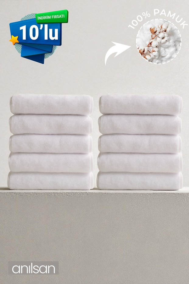 Set of 10 White Bath Towels - 70X140Cm, 490Gr, 100% Cotton, Spa and Hotel Towels