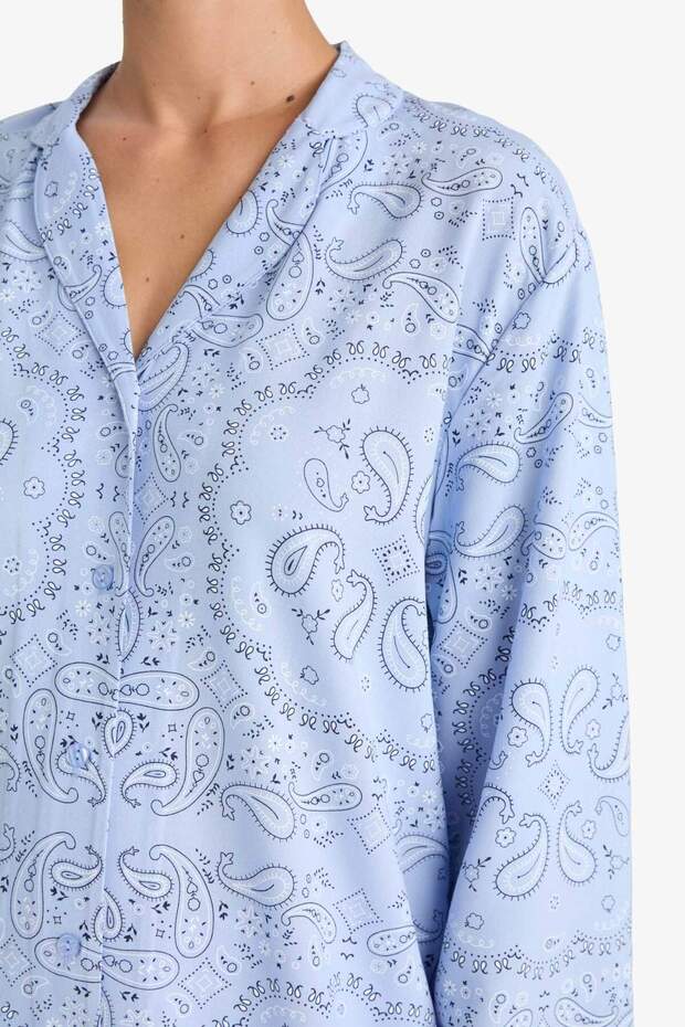 Pijama Takımı Regular Fit Desenli Uzun Kollu Üst Uzun Alt-Fall in Love F9824AX25AU - 5