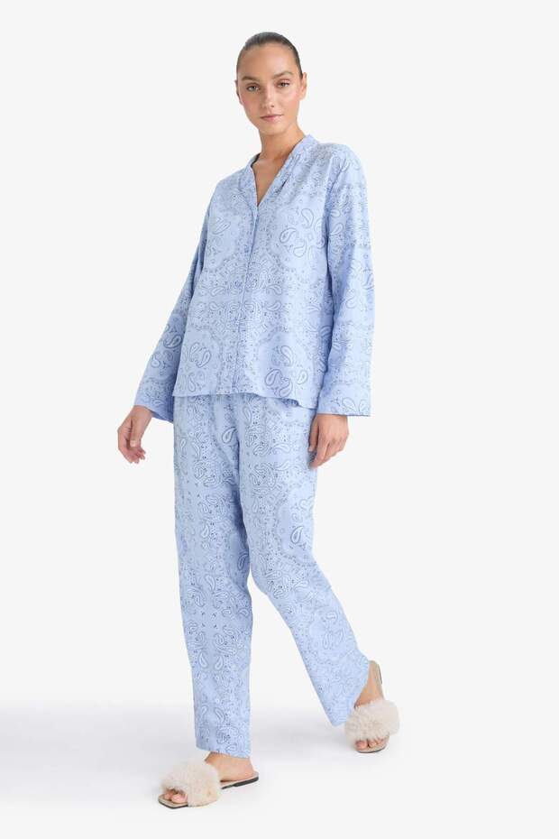 Pijama Takımı Regular Fit Desenli Uzun Kollu Üst Uzun Alt-Fall in Love F9824AX25AU - 2