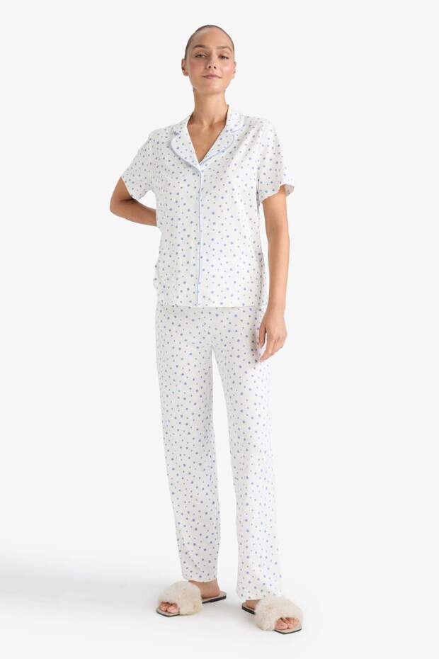 Pijama Takımı Regular Fit Desenli Kısa Kollu Üst Uzun Alt-Fall in Love F7547AX25AU - 2