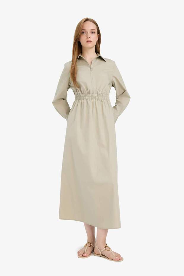 Regular Fit Gömlek Yaka Poplin Uzun Kollu Elbise F0322AX25AU - 2