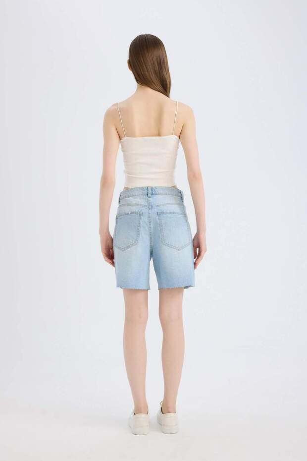 Yüksek Bel Jean Bermuda Şort E0704AX25SM - 6