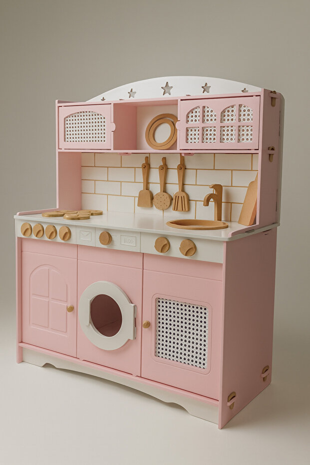 Küçük Şefin Pembe Ahşap Mutfağı 9 Parça Servis Setli - 1