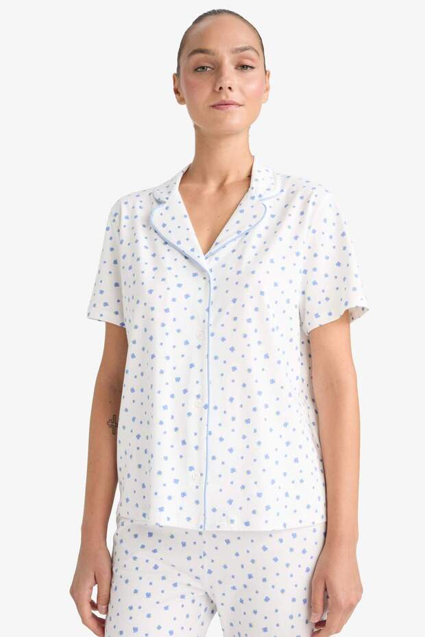 Pijama Takımı Regular Fit Desenli Kısa Kollu Üst Uzun Alt-Fall in Love F7547AX25AU - 4