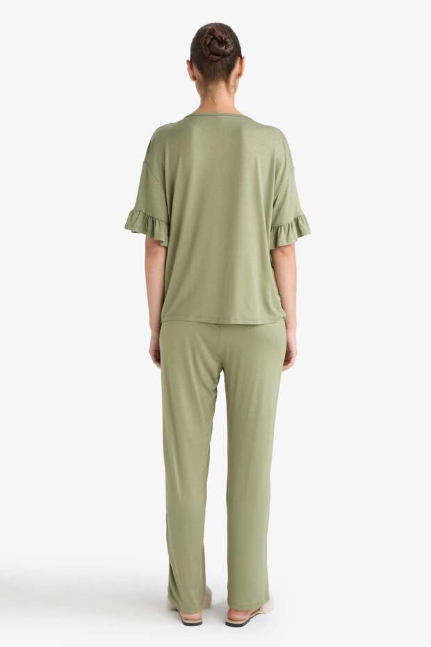 Pijama Takımı Regular Fit Kısa Kollu Üst Uzun Alt-Fall in Love F7559AX25AU - 7