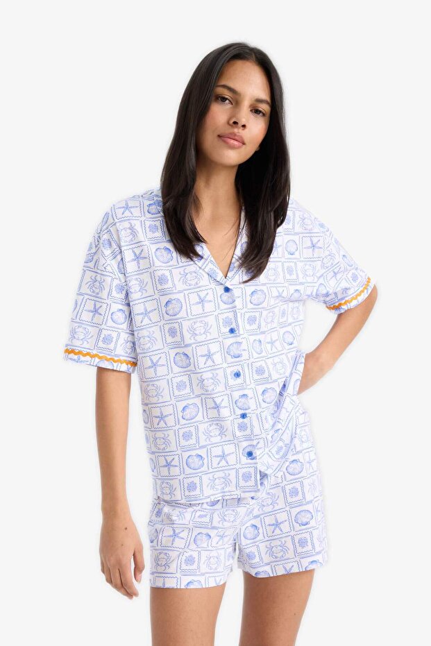 Pijama Takımı Regular Fit Desenli Kısa Kollu Üst Şort-Fall in Love E4630AX25HS - 3