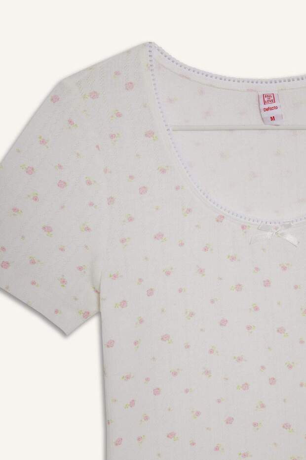 Pijama Takımı Regular Fit Kısa Kollu Üst Uzun Alt-Fall in Love F3531AX25AU - 4