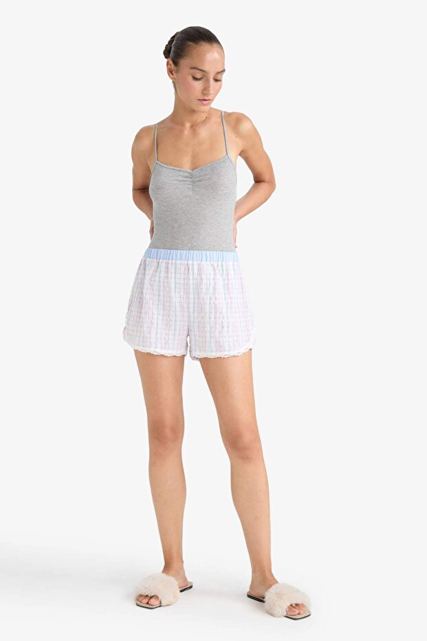 Regular Fit Gofre Dokulu Çizgili Şort Pijama Altı-Fall in Love F8932AX25HS - 1