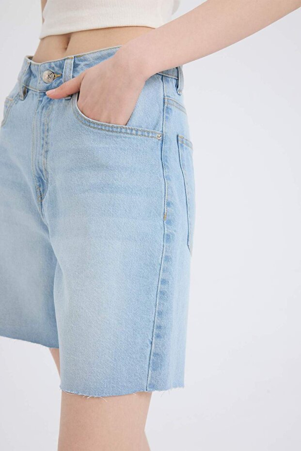 Yüksek Bel Jean Bermuda Şort E0704AX25SM - 5