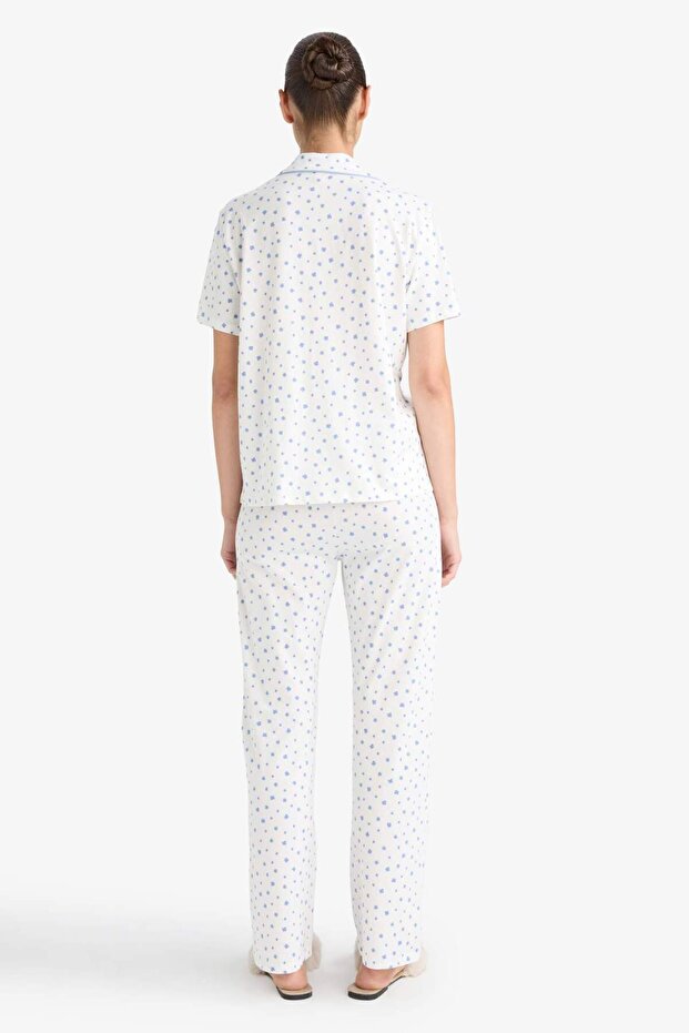 Pijama Takımı Regular Fit Desenli Kısa Kollu Üst Uzun Alt-Fall in Love F7547AX25AU - 7