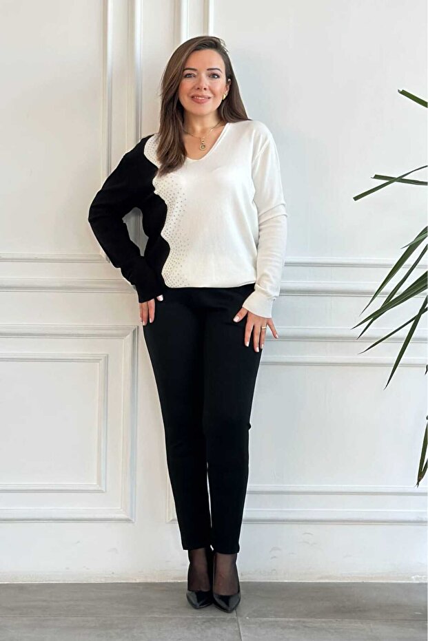 Kadın Boru Paça Yandan Cep Detaylı Çelik İnterlok Örme Pantolon Tayt S-4XL - 2