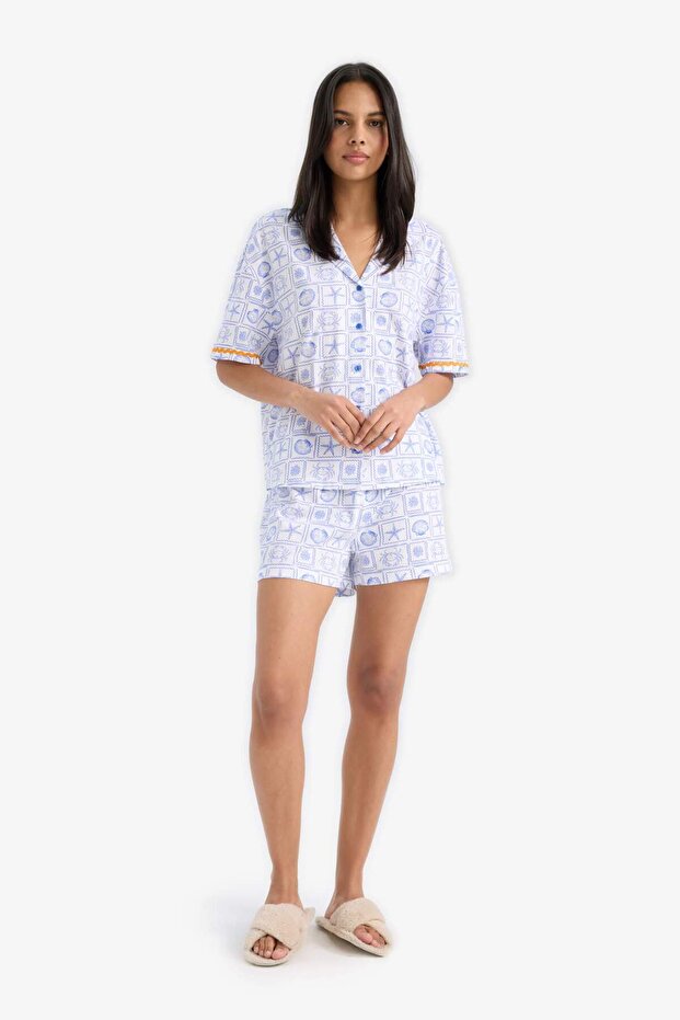 Pijama Takımı Regular Fit Desenli Kısa Kollu Üst Şort-Fall in Love E4630AX25HS - 1