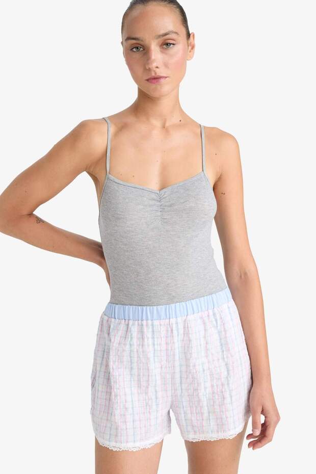 Regular Fit Gofre Dokulu Çizgili Şort Pijama Altı-Fall in Love F8932AX25HS - 4