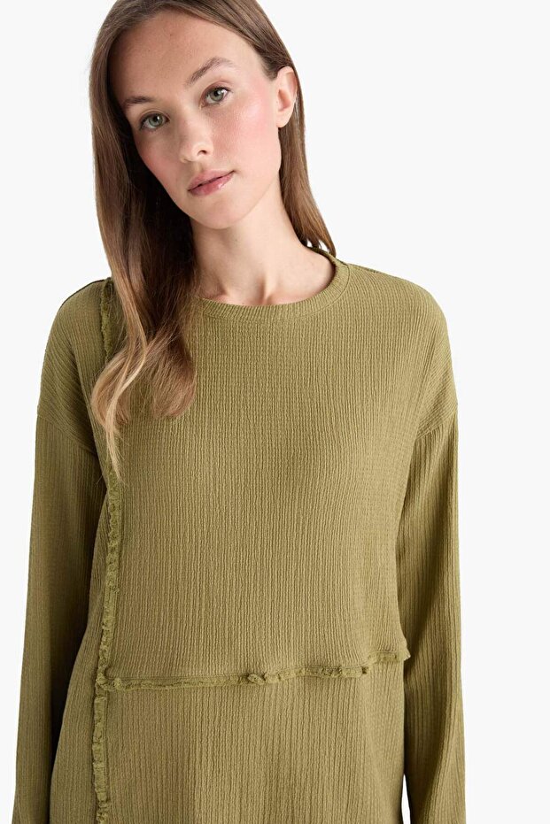 Relax Fit Crew Neck Wrinkled Textured Long Sleeve T-Shirt G1468Ax25Au