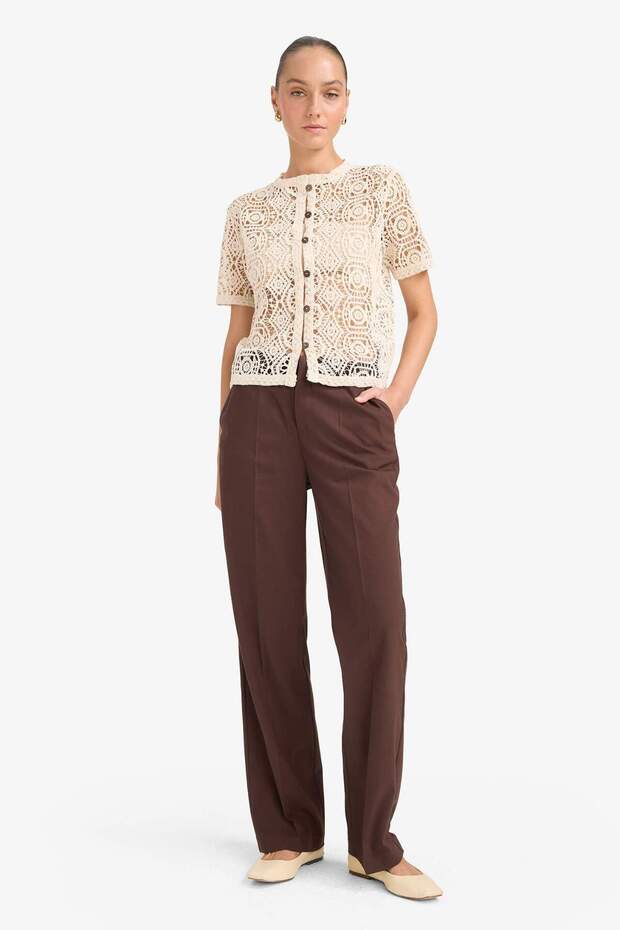 Regular Fit Bisiklet Yaka Brode Kısa Kollu Hırka G0487AX25AU - 2