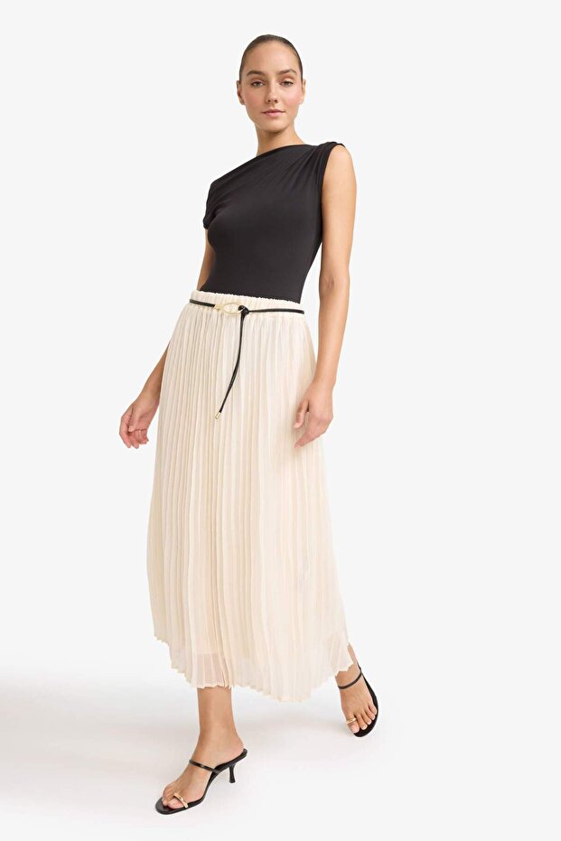 Regular Fit Yüksek Bel Şifon Midi Etek F9236AX25AU - 4
