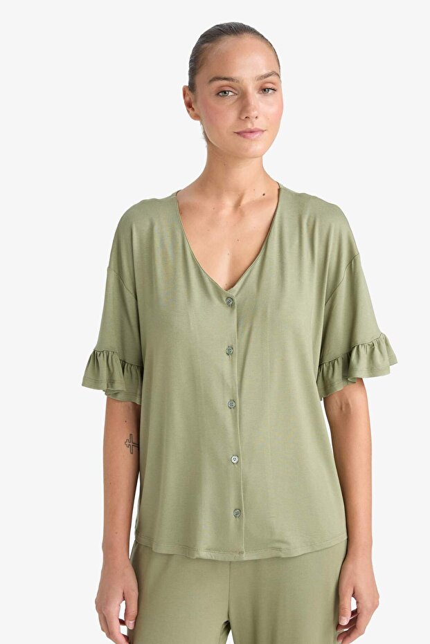 Pijama Takımı Regular Fit Kısa Kollu Üst Uzun Alt-Fall in Love F7559AX25AU - 4